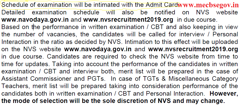 Navodaya Vidyalaya Admit Card 2019