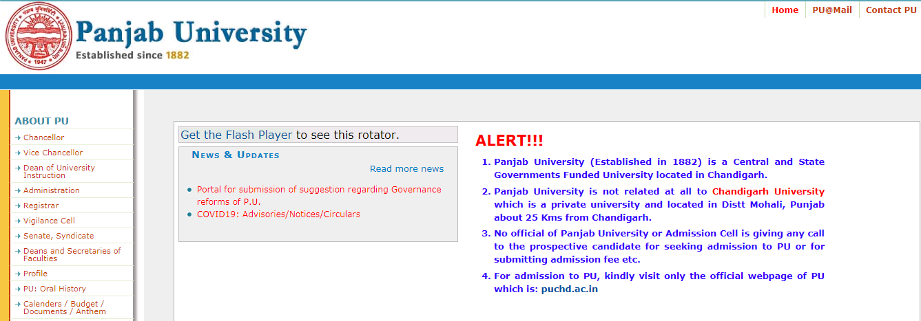 Panjab University BA 2nd Year Time Table