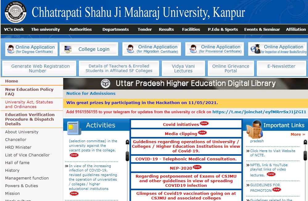CSJM University BA Part 3rd Year Result NC / Regular 2021