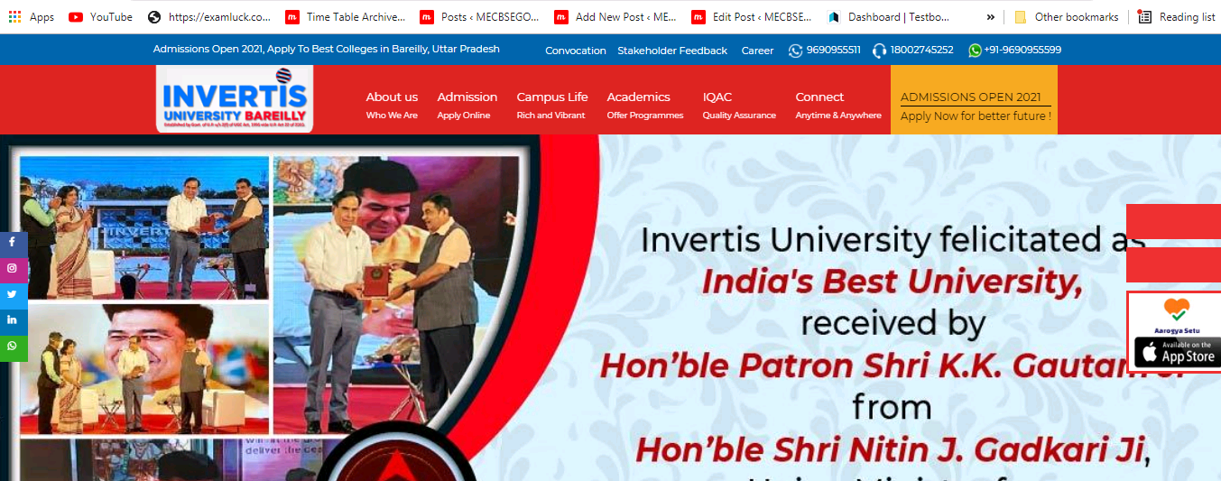 Invertis University B.Com 3rd year Time Table 2021