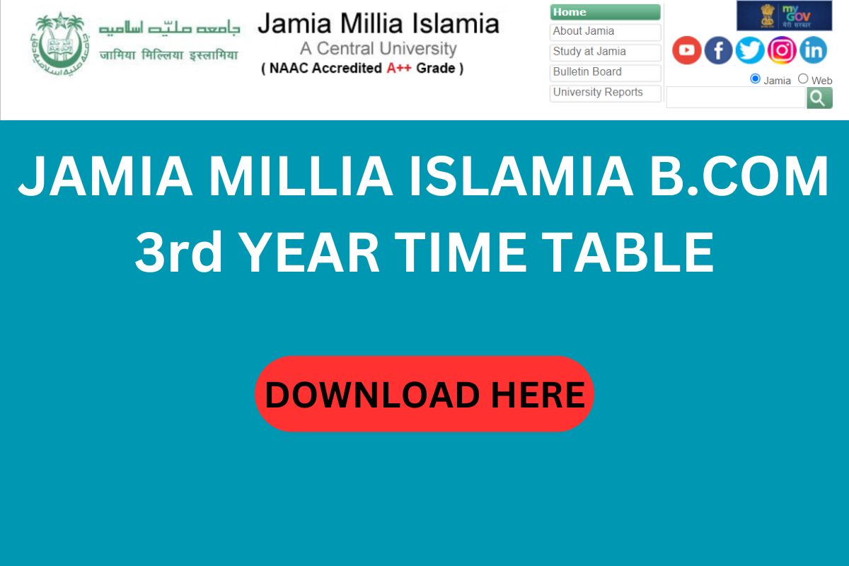 JAMIA MILLIA ISLAMIA B.COM 3rd YEAR TIME TABLE