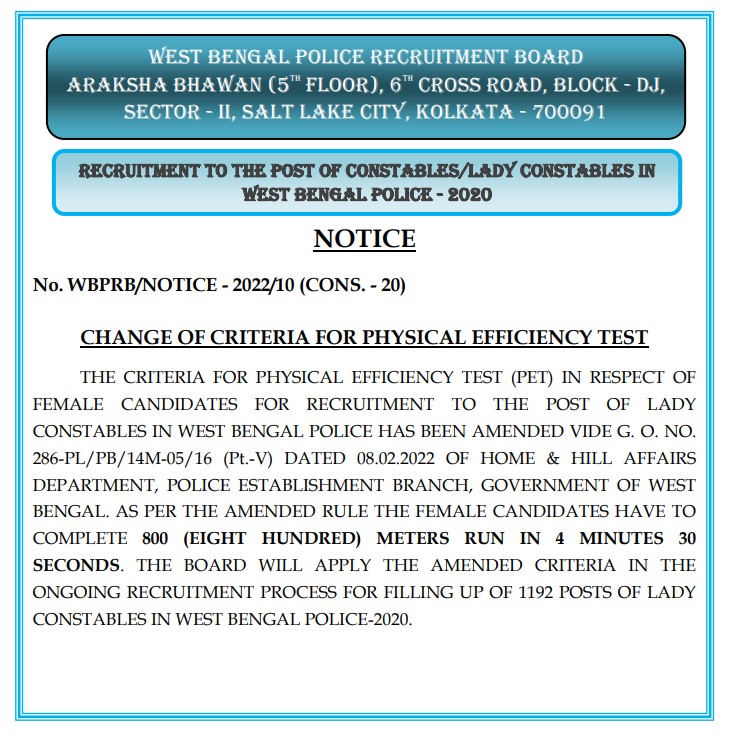 WB Constable Exam date