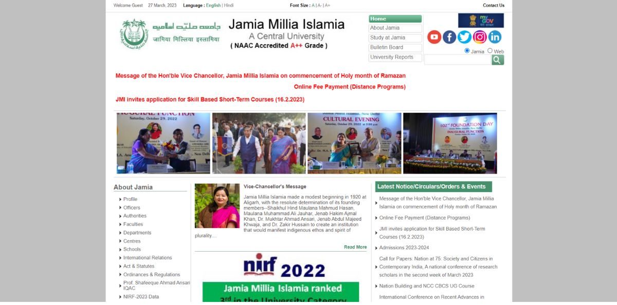 JAMIA MILLIA ISLAMIA BA 1st YEAR TIME TABLE