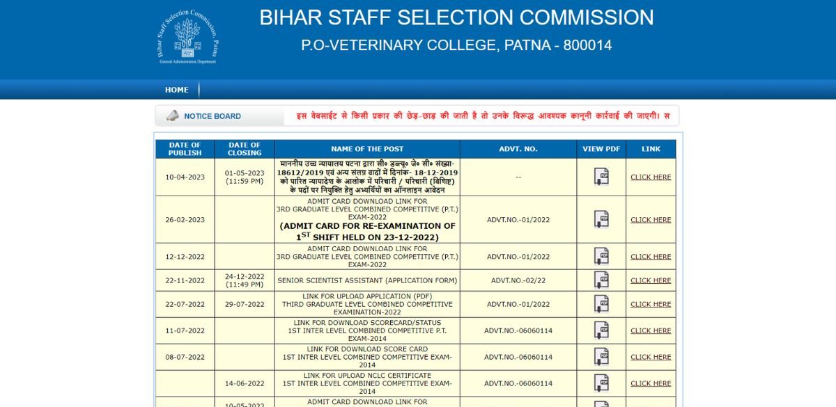 BIHAR SSC INTER LEVEL EXAM RESULT
