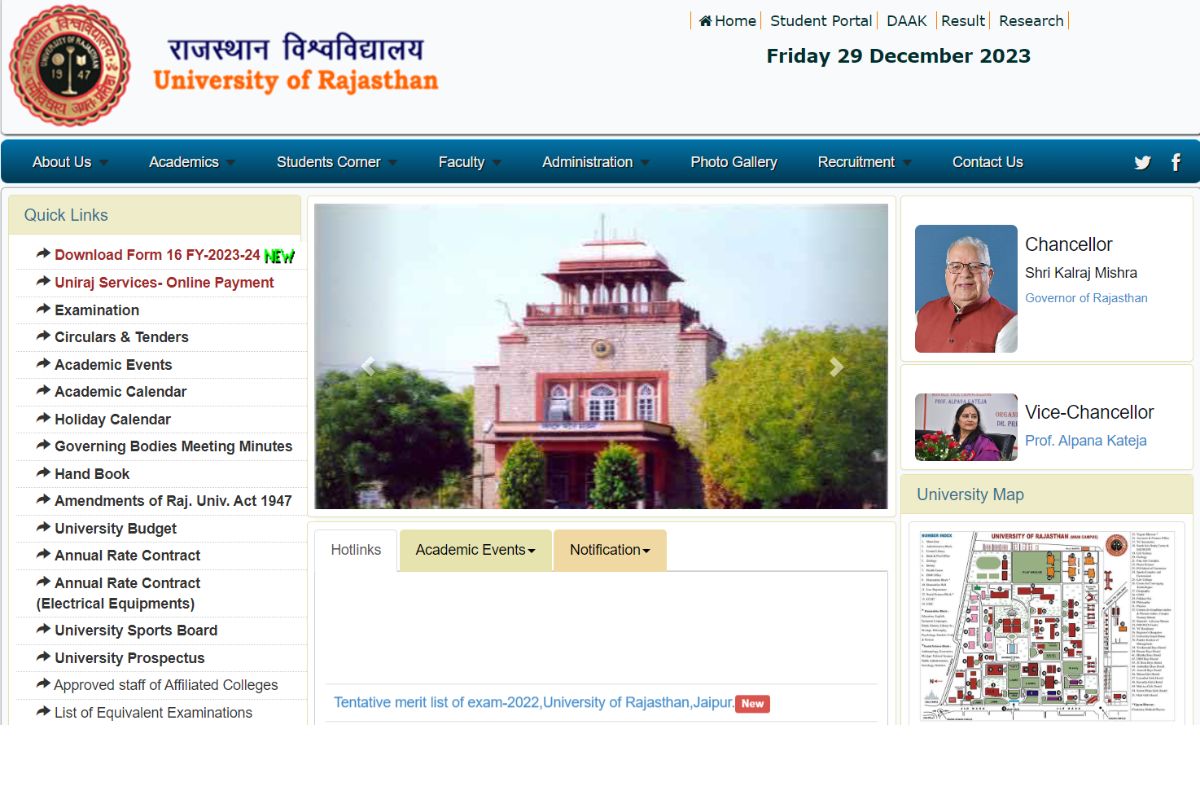 RAJASTHAN UNIVERSITY TIME TABLE